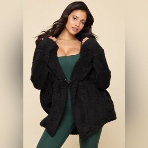 Popflex Faux Sherpa Cocoon Coat - Black - L/XL